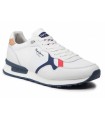 Deportivo de color blanco con azul y rojo