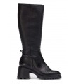 Bota en piel negra con tacón medio para mujer