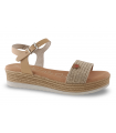 Sandalia para mujer en piel camel y cierre de hebilla