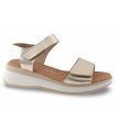 sandalia para mujer en piel champan con cierre mediante velcro