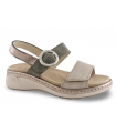 Sandalia cuña beige y platino