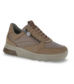 Deportivo taupe con cordones y cremallera lateral. Piel natural.