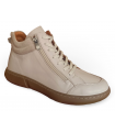 Botines de confort en piel beige con cordones y cremallera.