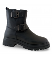 Bota estilo motorista con dos hebillas en negro.