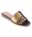 Sandalia plana negra animal print Mirai S4046